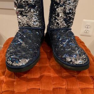 Pre-owned Women’s UGG Sequins Blue/Silver Boots US/6 EU/37